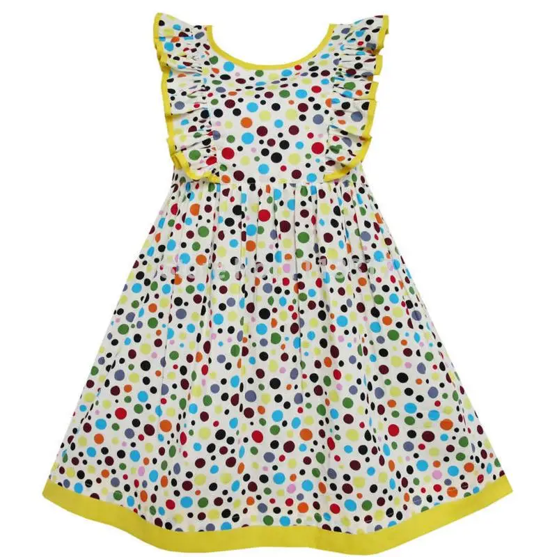 Sunny Fashion платья для девочек Полька Точка перекрываться дизайн с Отделка Желтый