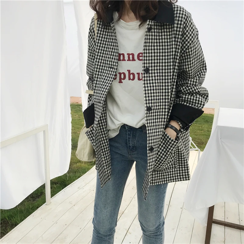 2018 autumn Women Plaid Office Lady Blazer Jacket color patchwork ...