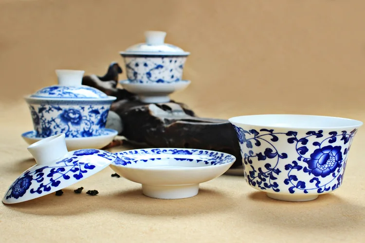 300 мл большая емкость китайский синий и белый Кунг Фу чайная чаша, чайный набор Gaiwan Чайник, керамическая крышка чаша чайное обслуживание