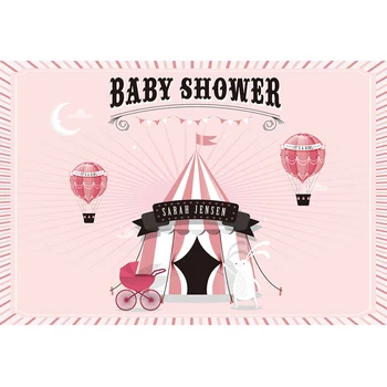 

Baby Shower Backdrop Pink Printed Crescent Moon Hot Air Balloons Carriage Princess Girl Circus Birthday Party Background Custom