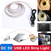 5V USB kablosu güç LED şerit ışık 1M 2M 3M 4M 5M TV arka plan aydınlatması SMD 2835 şerit ışık beyaz/sıcak beyaz dekoratif bant(China)