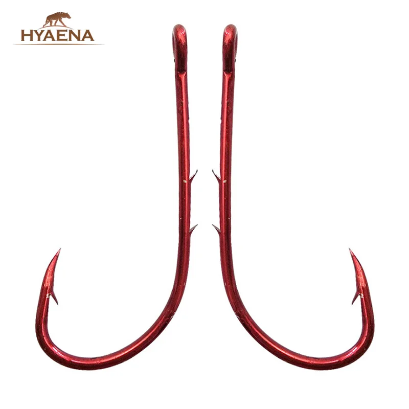 

Hyaena 100pcs 92247 Red Fishing Hooks Offset Long Shank Baitholder High Carbon Steel Fishing Rear Barbed Hook