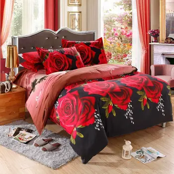 

4 pcs 3D Floral Bedding Sets King Size Duvet Cover Sets Cheap Flower Bed Linen Sheets