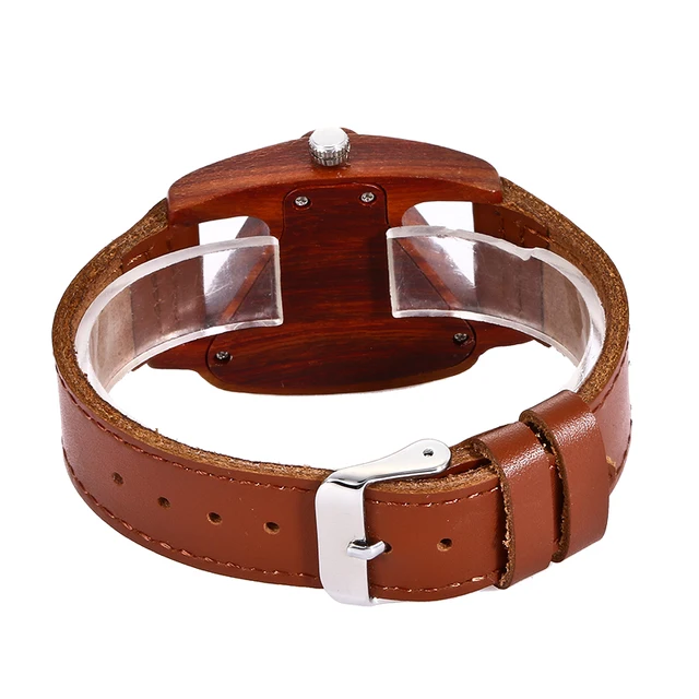 ALK wooden watch dropshipping Wood women ladies watches leather strap bamboo female male wrist watch quartz wristwatch clock 5