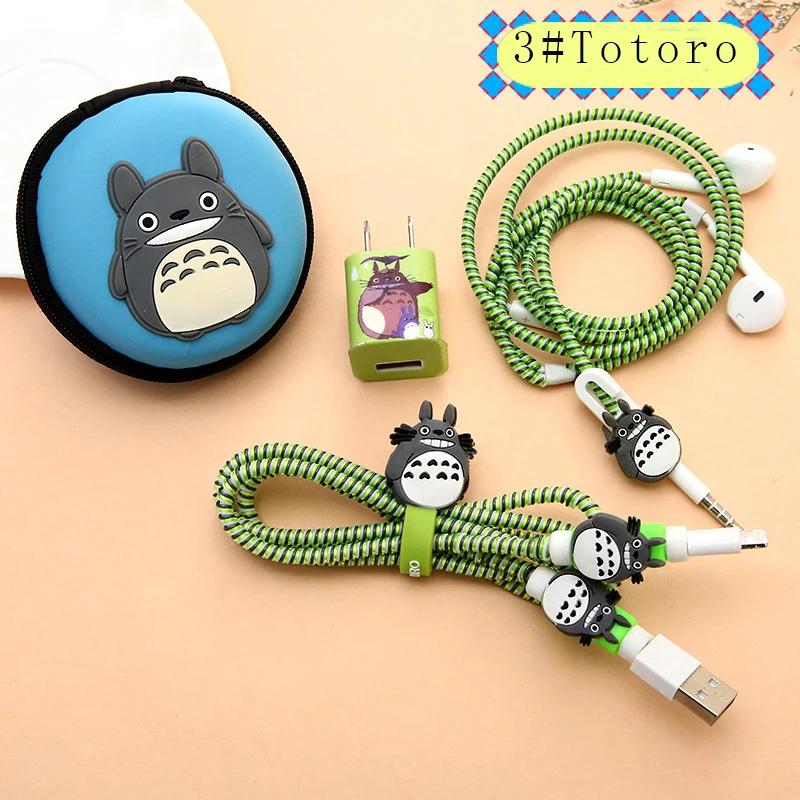 RACAHOO Cartoon USB Cable Earphone Protector Case Set With Cable Winder Stickers Spiral Cord Protector For iphone 5 6 6s 7plus3