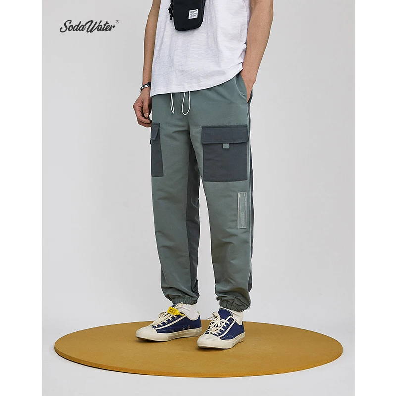 SODA WATER Men 2019 Hip Hop Casual Joggers Sweatpants Trousers Male Street Fashion Hip Hop Swag Patchwork Mens Track Pants 9342S