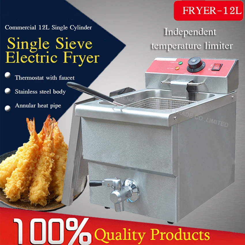

2PC Electric Deep-fryers Single cylinder FY-12L 220V/3.25KW food fryer pan Precise temperature control Fryers Hot Sale