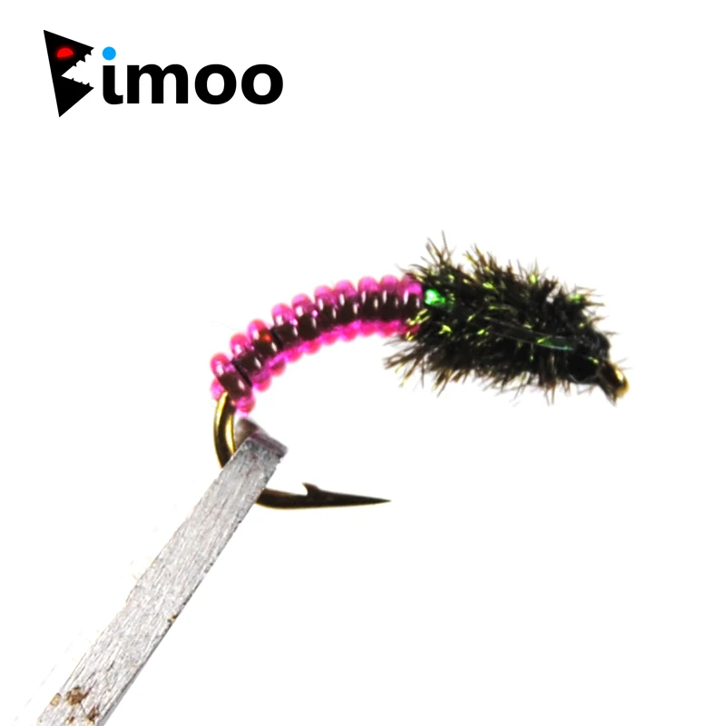 Bimoo 10 шт. #12 розовый красный фиолетовый Caddis Larva Chironomid Midge Pupa Buzzer Zebra Nymph форель мухи