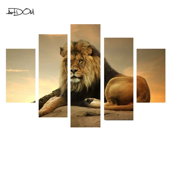 

Artdom 5 Pcs/set No Frame Animal Lion Painting Wall Art Printed Canvas Painting Home Decor For Living Room