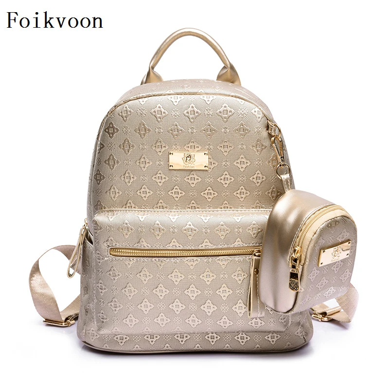 

Foikvoon Casual Backpack Women Popular College Wind Woman Bags Fashion PU Leather Embossing Designer Backpacks Lady