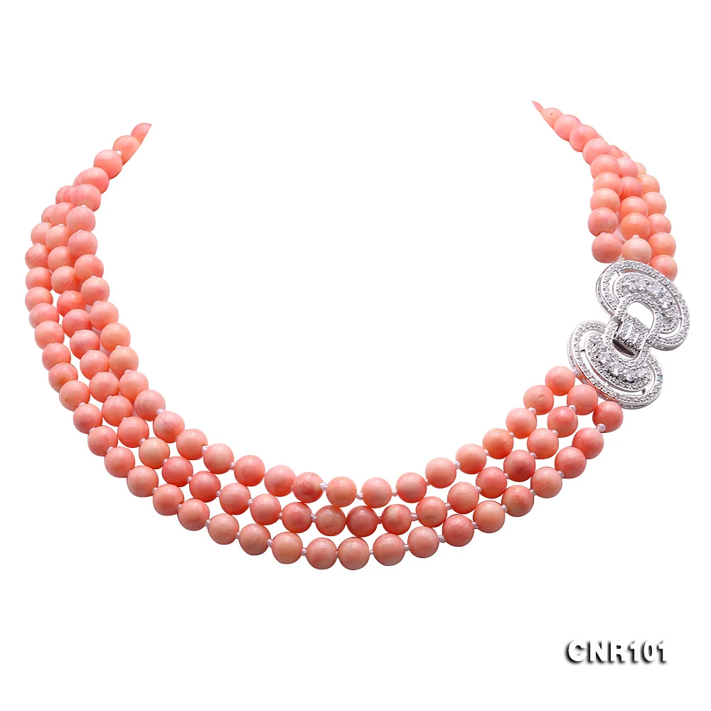YX прекрасный 3 ряда 8 мм круглое розовое коралловое ожерелье Элегантный драгоценный камень ювелирные изделия для матери подарок 2" ручной работы
