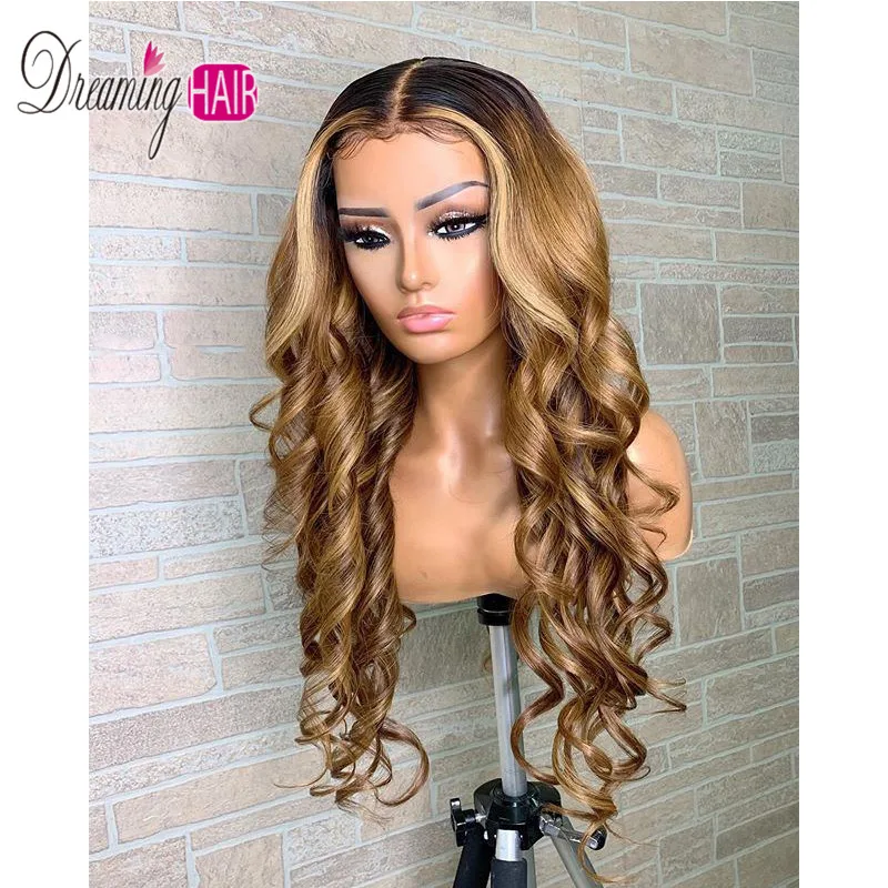 Dreaming Brazilian Lace Front Human Hair Wigs With Baby Hair Pre Plucked For Black Women Remy Hair Ombre Blonde Colored Wavy Wig