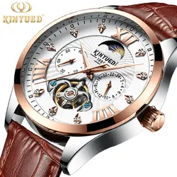 KINYUEDNew для мужчин Tourbillon автоматические механические часы модные Элитный бренд Leathe розовое золото Белый Спорт часы Relogio Masculino