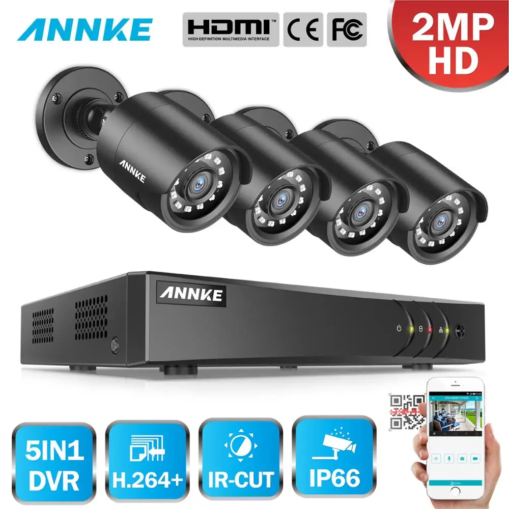 

ANNKE 8CH HD 1080P Lite Video Security Surveillance System H.264+ 5in1 DVR With 4PCS Weatherproof Outdoor Camera Home CCTV Kit