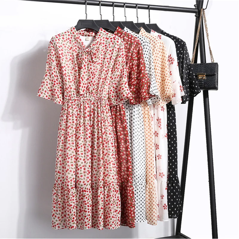 

Elegant Chiffon Women Summer Dress 2019 New Floral Print Casual Dress Female Short Sleeve Boho Dresses Ladies Robe Vestidos Robe
