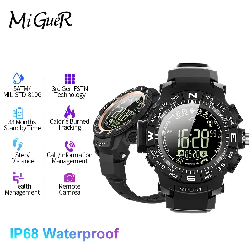 

New ioutdoor P10 Sport Smartwatch IP68 50m Waterproof Weather Monitoring 33-months Standby Pedometer Alarm For Android And ios