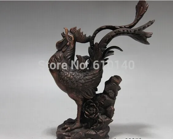 

11 China Pure Red Copper Bronze Lucky Zodiac Phoenix Tail Chicken Rooster Statue