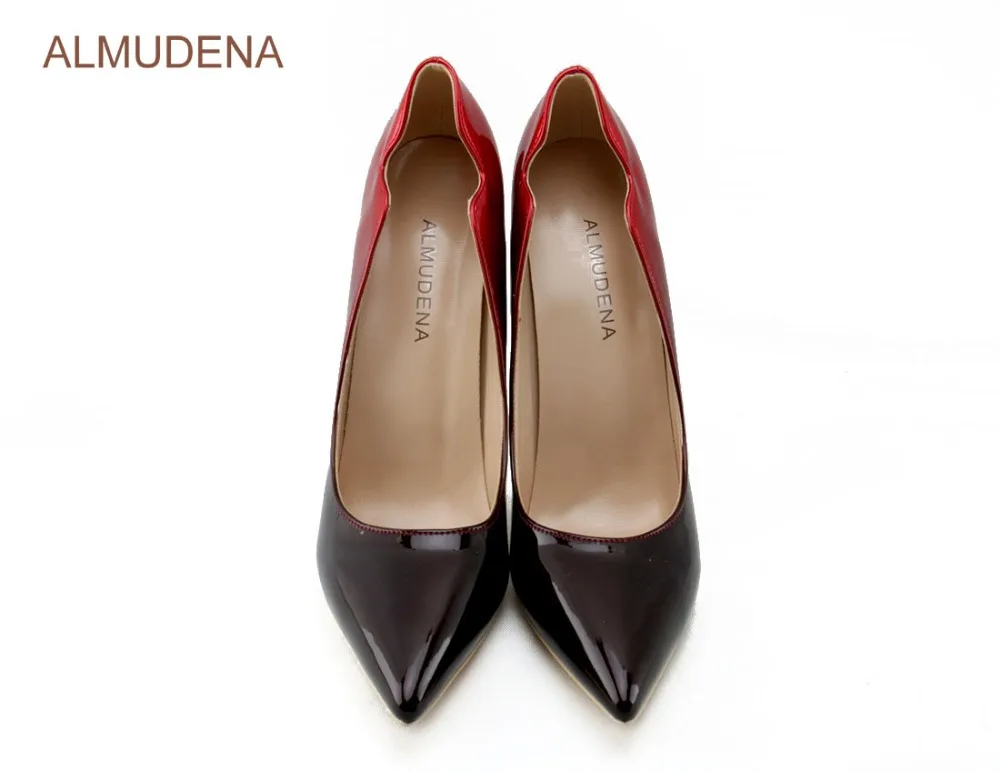 ALMUDENA/женские элегантные туфли на высоком каблуке; цвет красный, черный; модельные туфли в стиле пэчворк; туфли-лодочки на тонком каблуке; уникальный дизайн