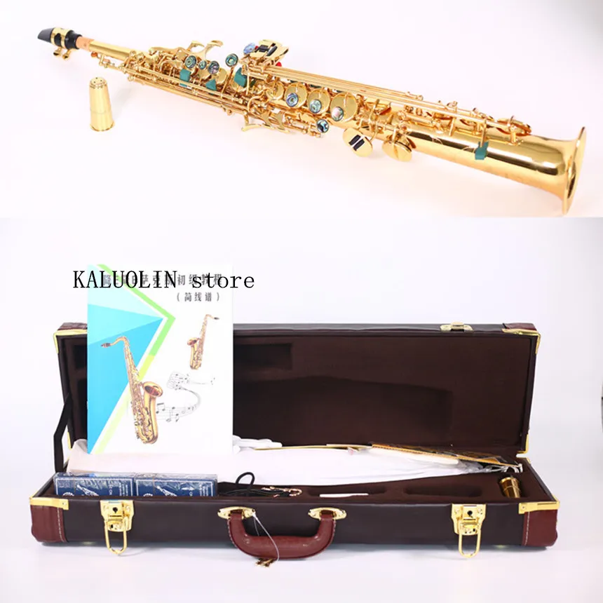 

Genuine Straight Soprano Saxophone B flat Soprano sax musical instrument electrophoresis gold Soprano sax professional Shipping