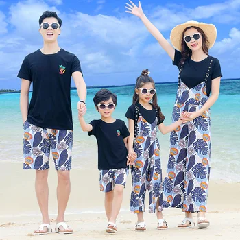 

Family matching clothes father mother daughter son mom mommy and me clothes beach dress tshirts pants couple family look wear 30