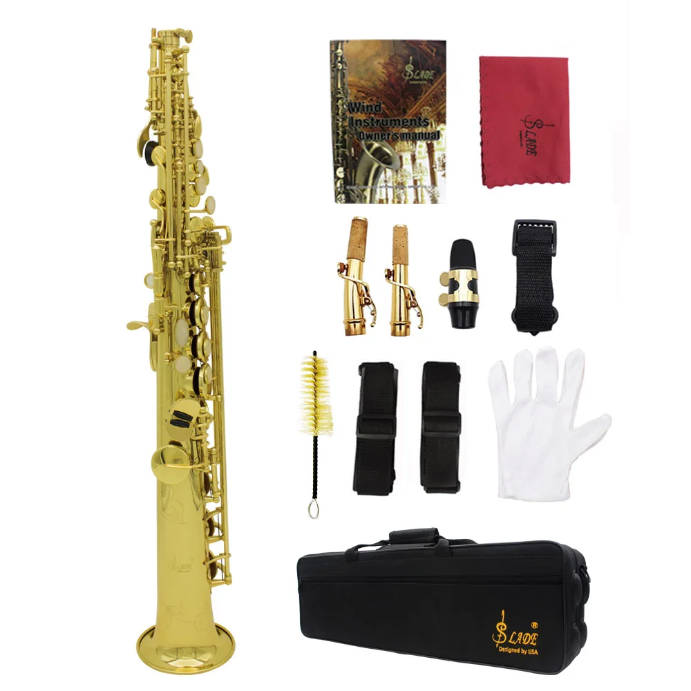 LADE Bb сопрано саксофон Саксофон со смазкой красивый латунный лакированный Золотой корпус и ключи