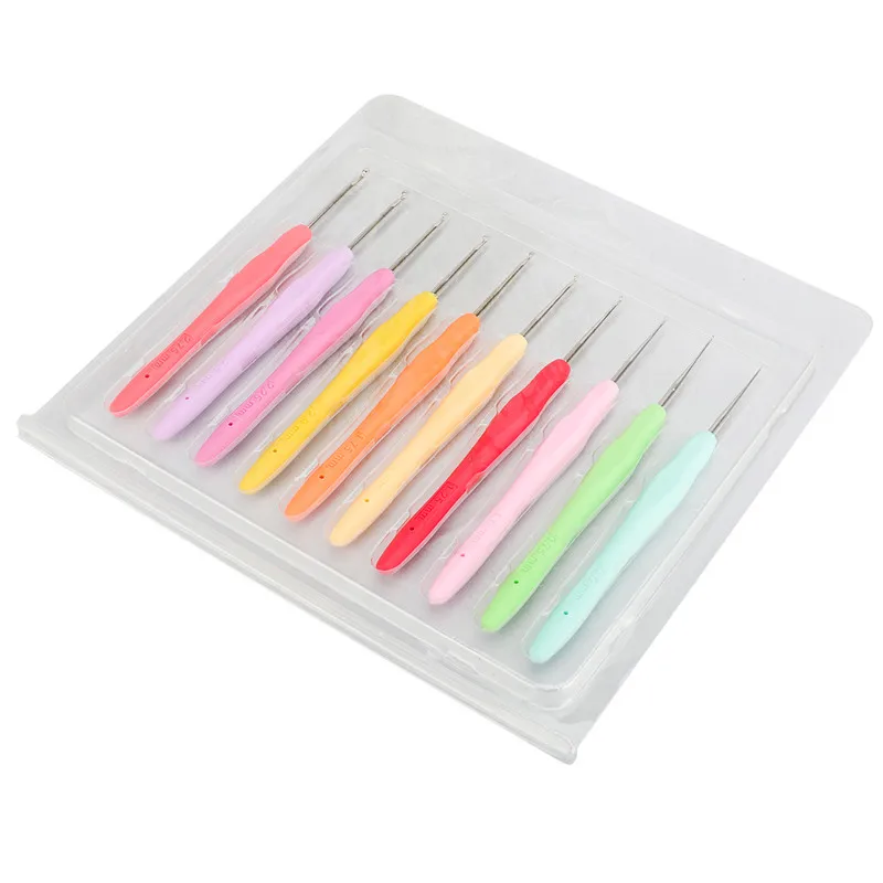10pcs Mix Size 0.5-2.75mm Crochet Needles Set Soft Handle Needles for Arthritic Hand Yarn Weave Knitting Needle Crochet Hook Kit