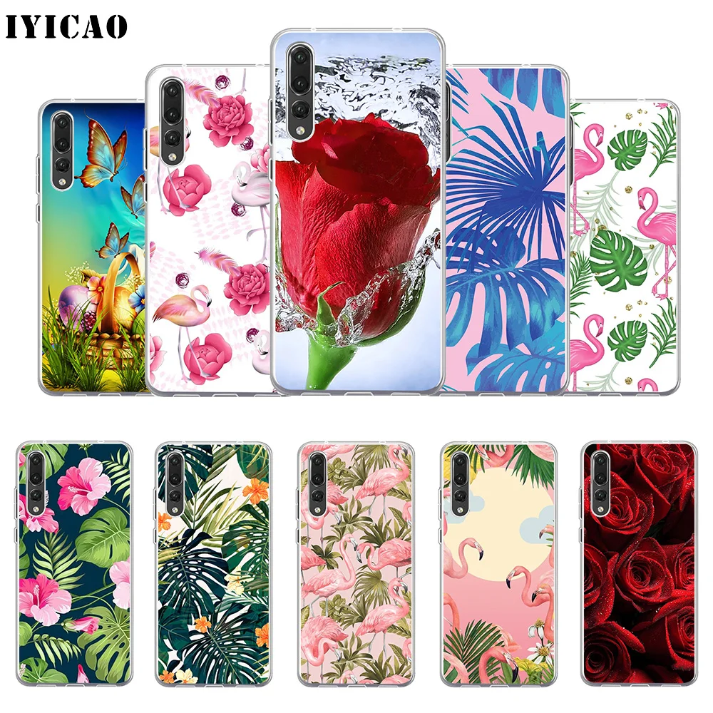 IYICAO Luxury Flamingo Flower Soft Silicone Phone Case for Huawei P30 P20 Pro P10 P9 P8 Lite P Smart TPU Cover | Мобильные телефоны