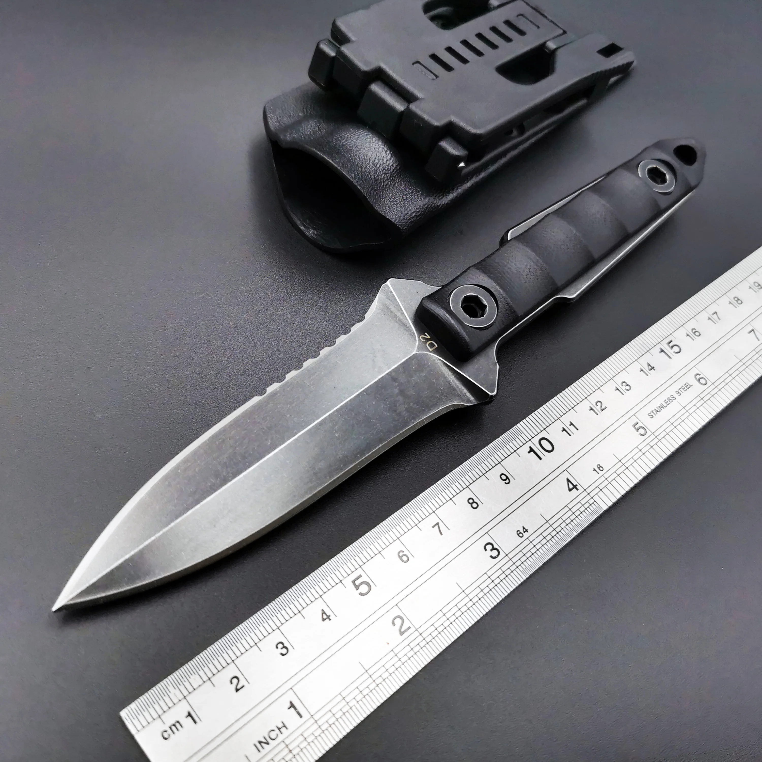 Baratos Cuchillo fijo recto de caza D2 hoja de acero G10 mango ejército rescate al aire libre Camping supervivencia herramienta EDC de alta calidad