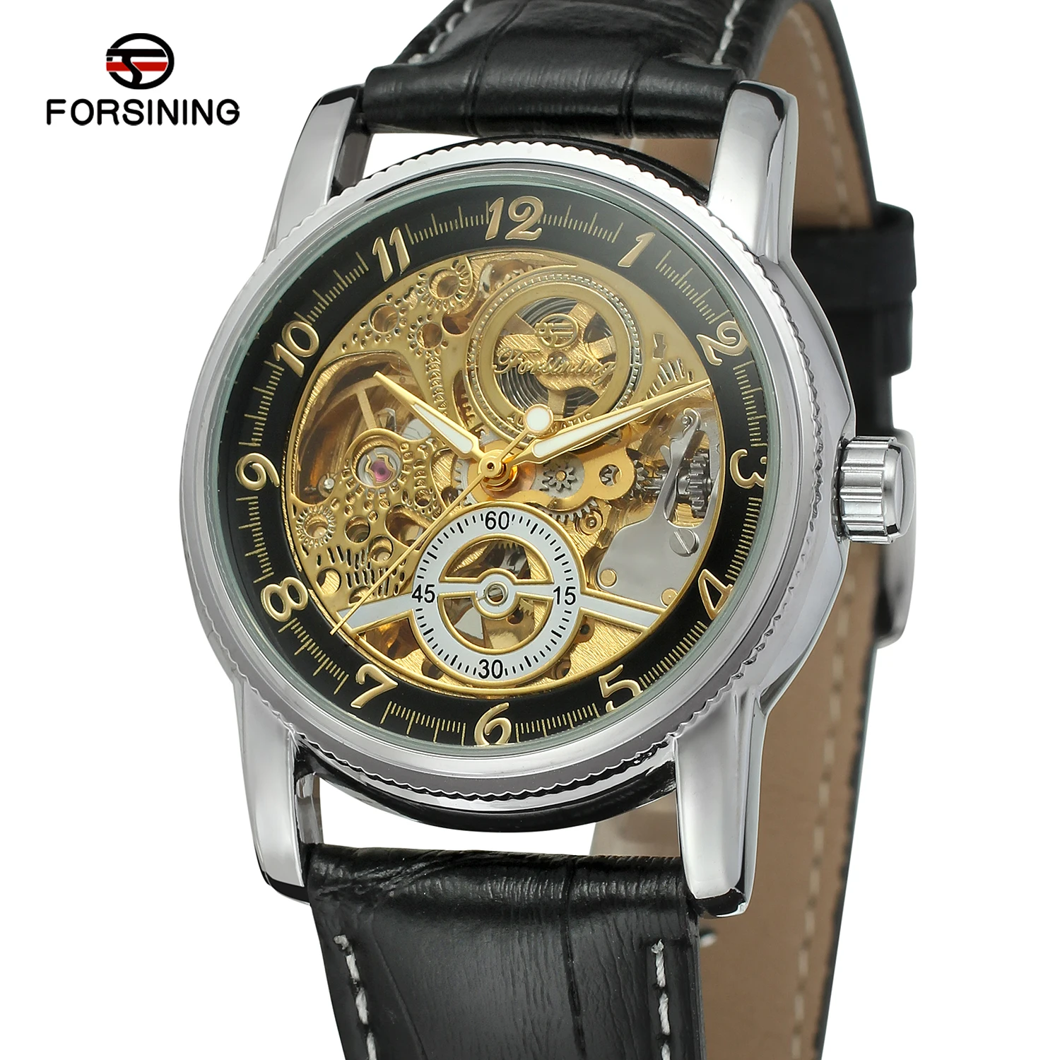 Fashion forsining hollow engraving skeleton casual designer case gear bezel men luxury brand automatic wrist watch mechanical watch