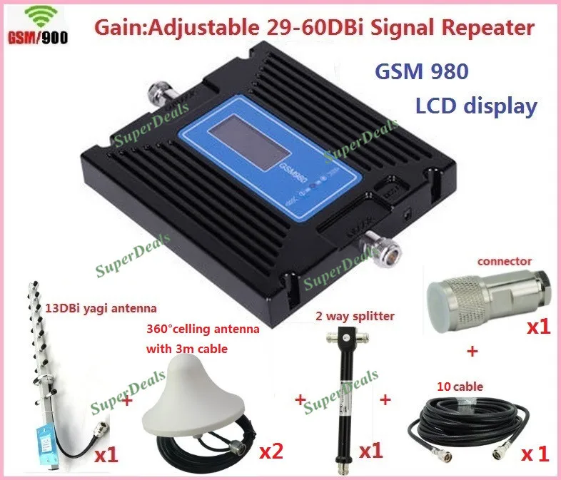 

LCD Display GSM980 Repeater GSM 900Mhz Mobile Signal Repeater GSM Signal booster Cell Phone booster Amplifier+2 Antennas+Cables