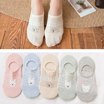 

5 Pair/set Silicone Non Slip Boat Socks Women Invisible Short Socks Summer No Show Ankle Socks Funny Cute Animal Print Socks