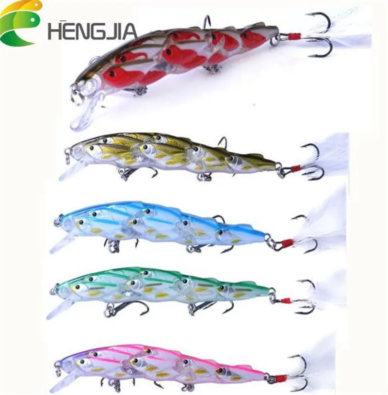 

HENGJIA 5pcs New Minnow Fishing Lure 11.5cm 15.7g Shoal of Fish Hard Baits Wobbler Group Fish Crankabaits With Feather Hook