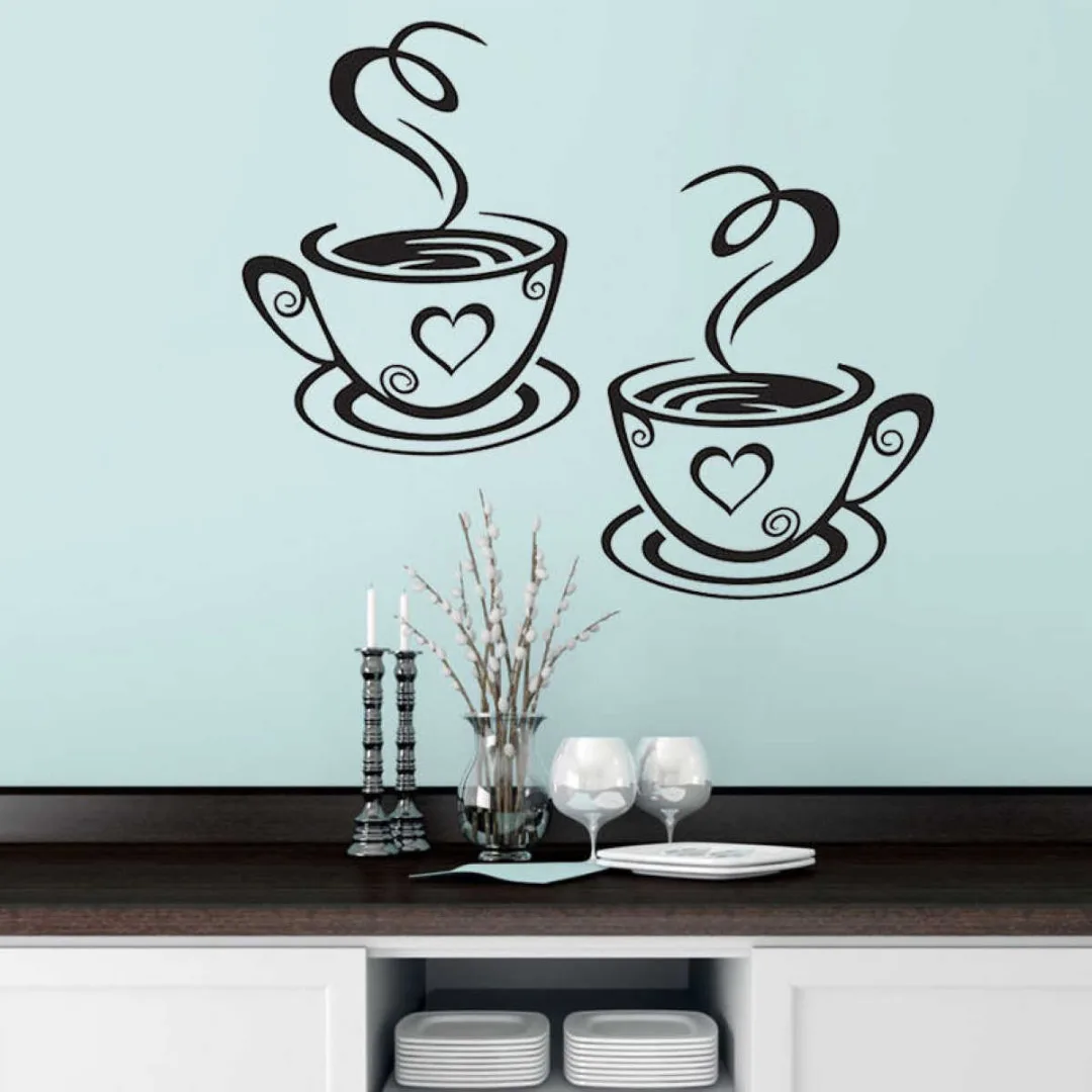 1 x Coffee Cups Cafe Tea Wall Stickers Art Vinyl Decal Kitchen Restaurant Pub Decor