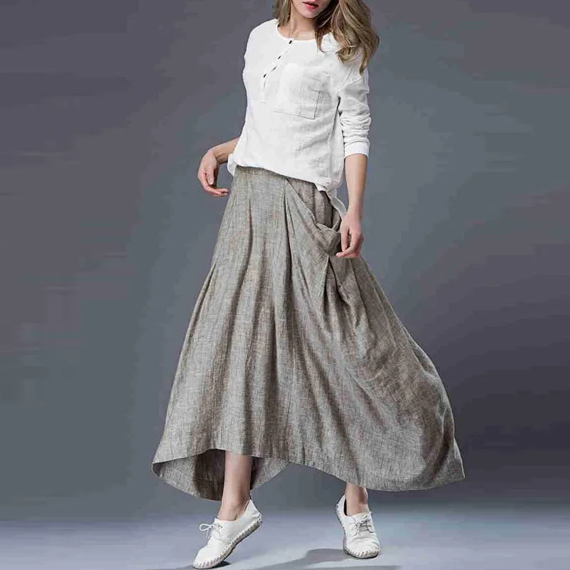

ZANZEA 2019 Autumn Fashion Solid Elastic High Waist Pockets Pleated Jupe Women Vintage Asymmetrical Long Maxi Skirts Plus Size