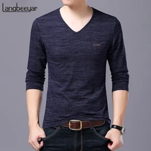 Новинка, модные брендовые футболки, мужские топы с v-образным вырезом, уличный стиль, трендовая Высококачественная Корейская футболка с длинным рукавом, мужская одежда