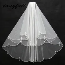 Short Bridal Veils Tulle Pearls Bead Edge Two Layers White Ivory Bridal Wedding Veils Wedding Accessories Handmade  2017 New