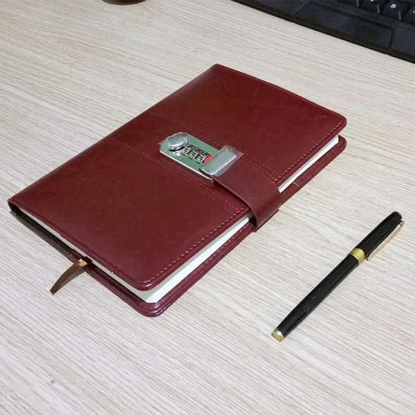 Кожаный блокнот, бумажный личный дневник с кодом блокировки, деловой толстый блокнот, канцелярские товары, офисные школьные принадлежности, подарок - Цвет: Dark brown