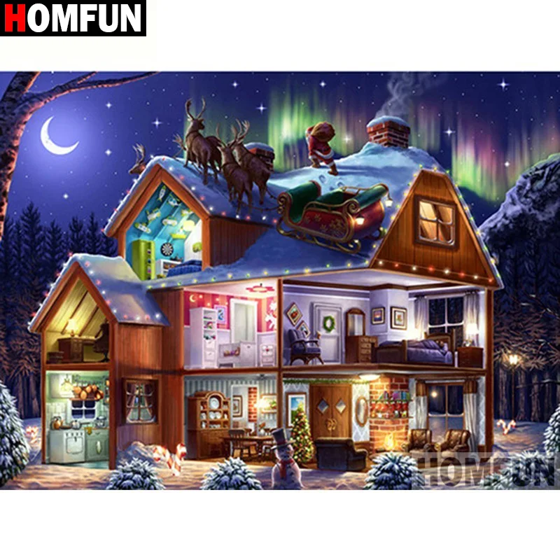 

HOMFUN Full Square/Round Drill 5D DIY Diamond Painting "Santa Claus house" 3D Diamond Embroidery Cross Stitch Home Decor A19931