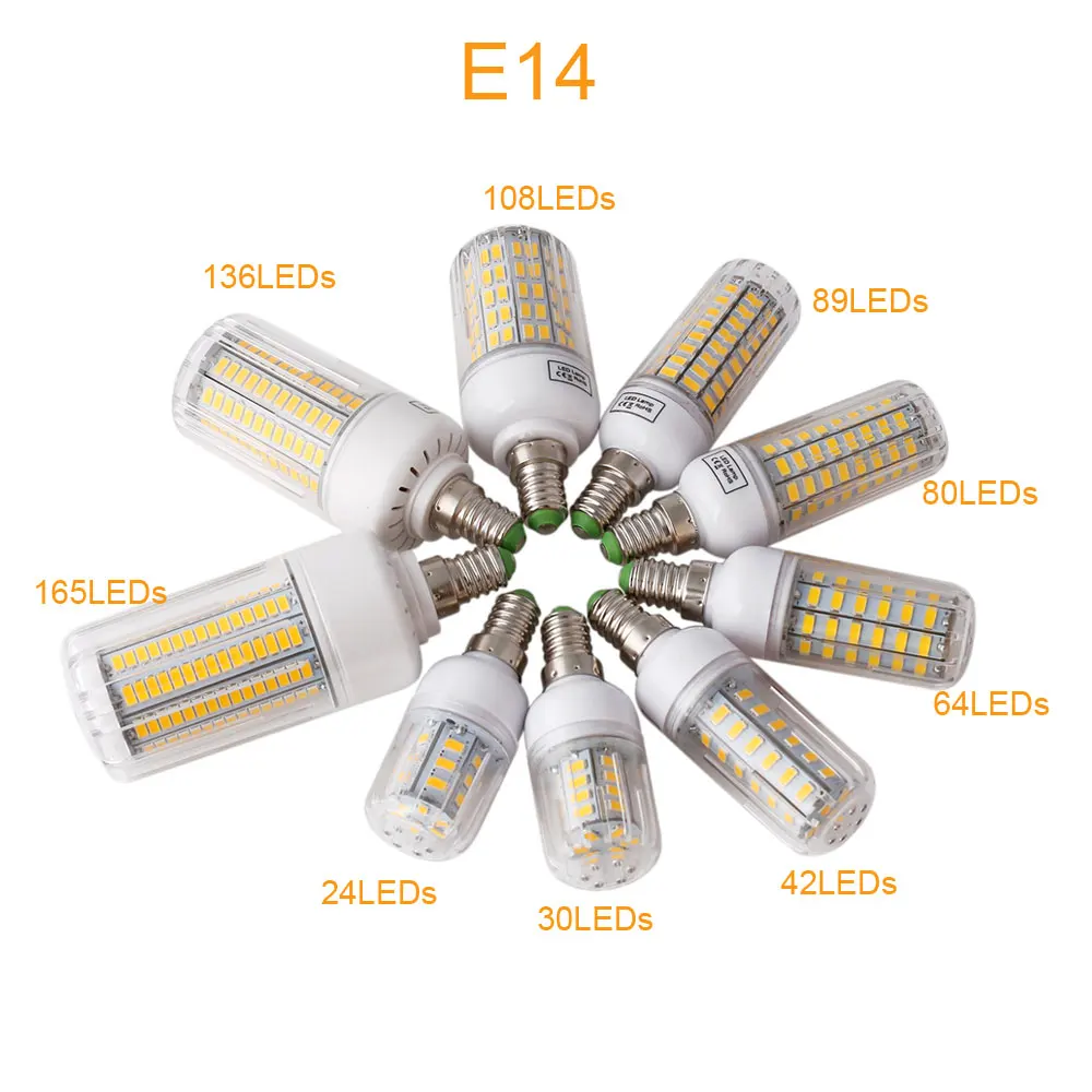 E27 светодиодный светильник 5730 SMD лампы E14 220V Кукуруза 24 30 42 64 80 89 108 136 s лампа Bombillas