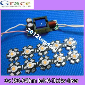 

10X 3W Plant Grow Full Spectrum 380-840nm High Power LED + 6-10x3w driver 600mA