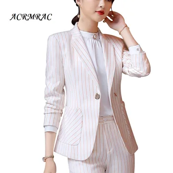 

ACRMRAC Women suits Slim stripe Blazers Pencil pants 2 pieces set OL Formal Women pants suits Womens business suits