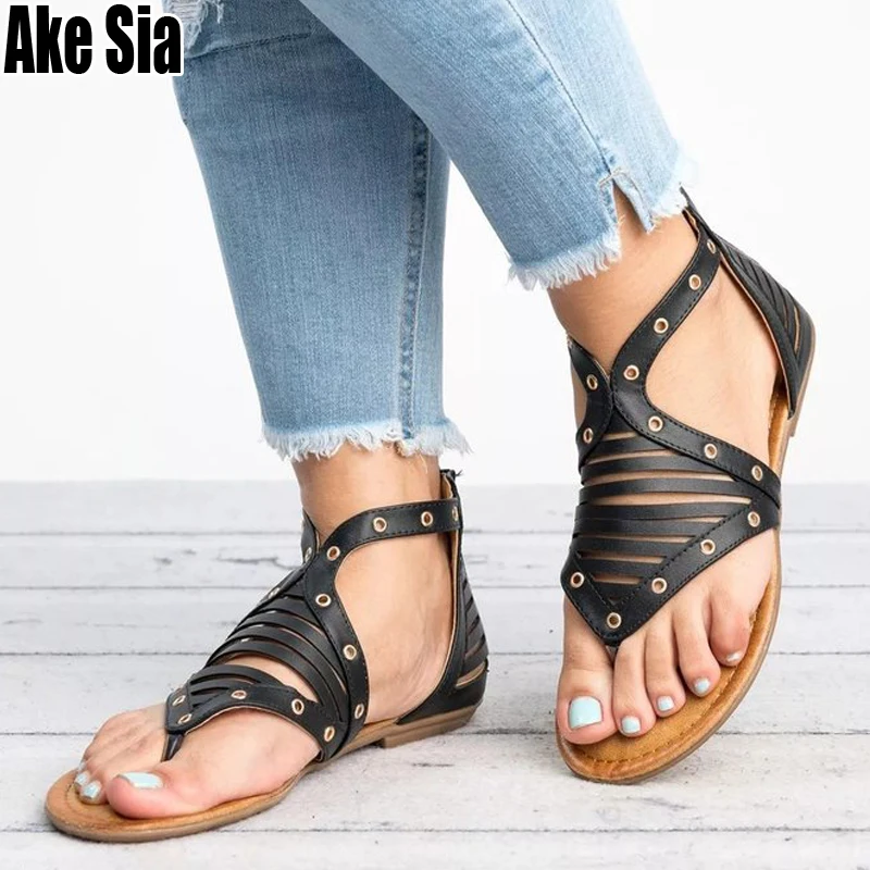 

Europe Style Fashion Women Casual Zipper Hollow Out Flat Slippers Flip Flops Toepost Slippers Thong Sandals Shoes Feminine A853