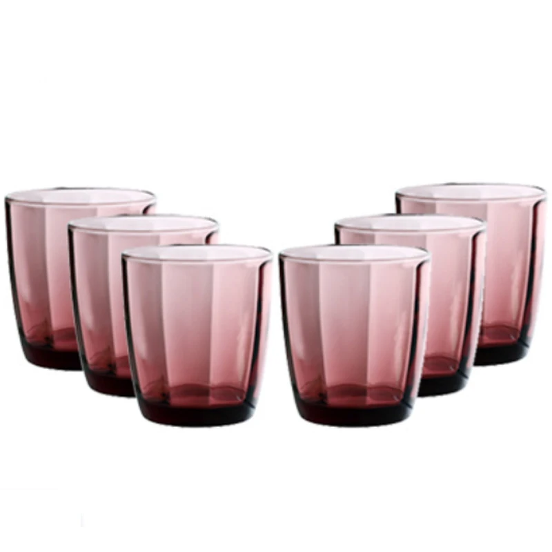 Water Drinking Glass Pink Faceted Juice Glass Cup 240 ml 