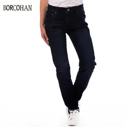 Лидер продаж Для женщин высокое Качественный хлопок удобные Slim Fit Stretch джинсы середине талии прямые манжеты Повседневное женские джинсы
