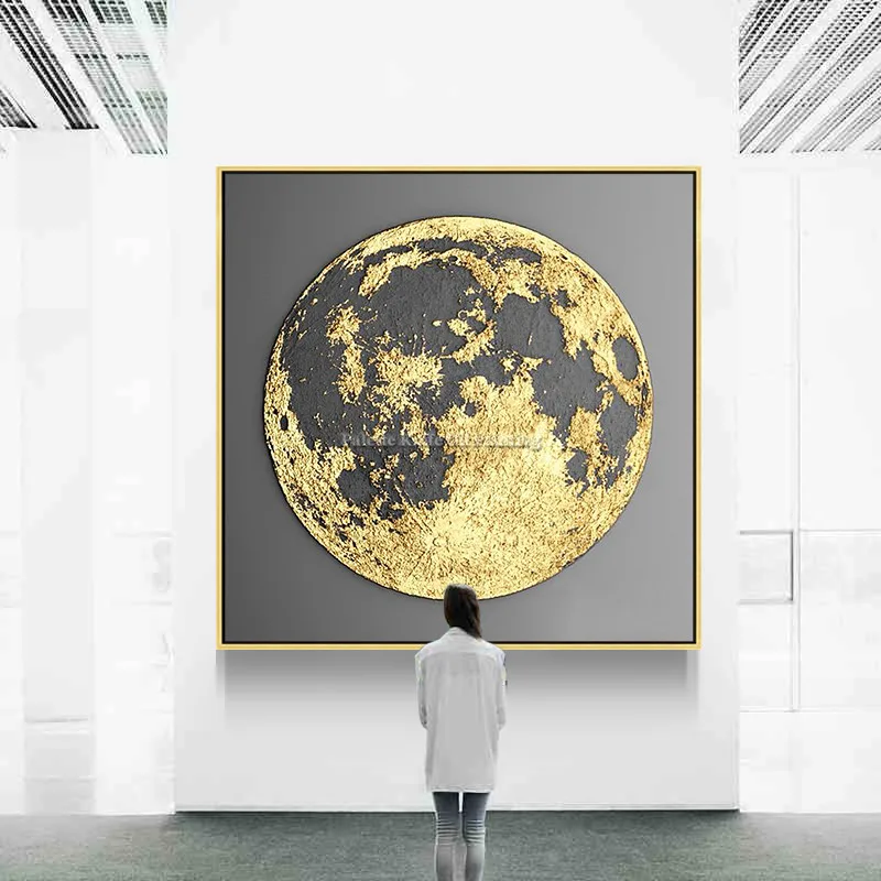 Gold art abstract globe painting on canvas cuadro decoraction thick texture original wall art picture for living room home decor