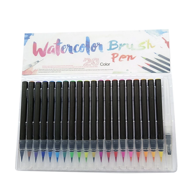 

20 Color Watercolor Pen Color Soft Pen Hook Mark Pen Pen Fine Line Point Colored Pens Art Water Based Assorted Ink Drawing