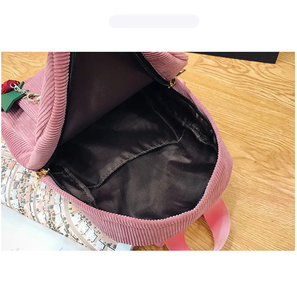  HTNBO Women Backpacks School Soulder Bag With Tassel Corduroy Backpack Female Notebook Bags For Gir - 32957769958