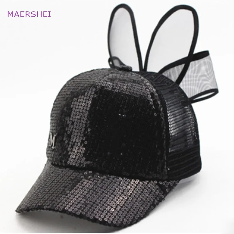 

MAERSHEI summer girls sequin baseball cap children long mesh cap breathable mother hat Sanpback