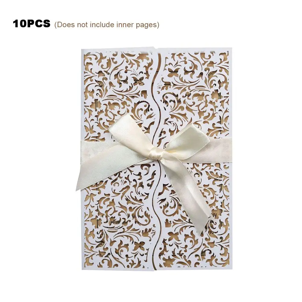  10PCS Party Invitations Infrared Cutout Invitations European Flower Wedding Invitations With Bows F - 33025720302