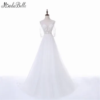 Billige Modabelle Vestido Noiva Simples 2017 Sexy Sheer Brautkleider Mit 3/4 Hülsen A-linie Spitze Brautkleid Beach Brautkleider